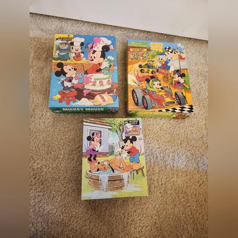 Vtg Puzzele Mickey Mouse Disney Set‎ Of 3 100/99 Piece #CC